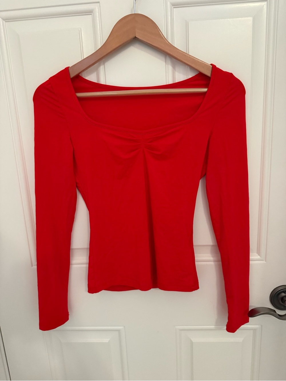 Red Long-Sleeve Scoop Neck Top